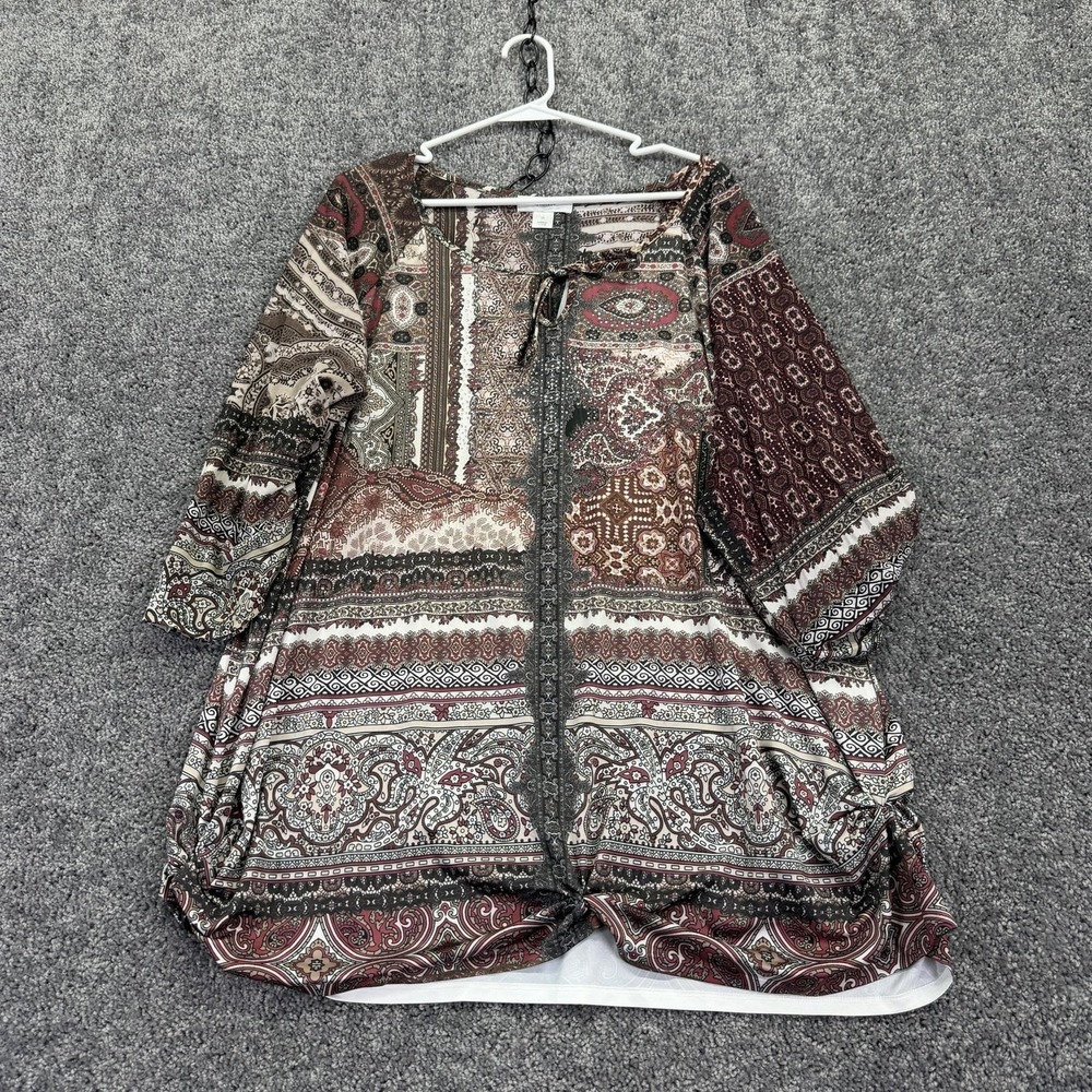 Cj Banks Top Womens 3X Multicolor Paisley Rhinestone 3/4 Sleeve Tunic Blouse